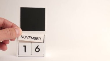 16 Kasım tarihli takvim ve tasarımcılar için bir yer. Belirli bir tarihteki olay için illüstrasyon.