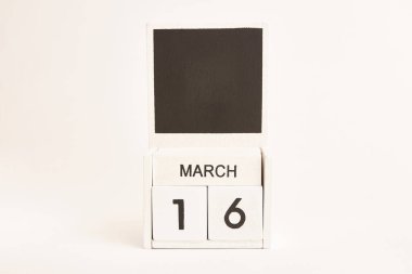 16 Mart tarihli takvim ve tasarımcılar için bir yer. Belirli bir tarihteki olay için illüstrasyon.