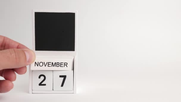 日付とカレンダー27 11月とデザイナーのためのスペース 特定の日付のイベントのイラスト — ストック動画