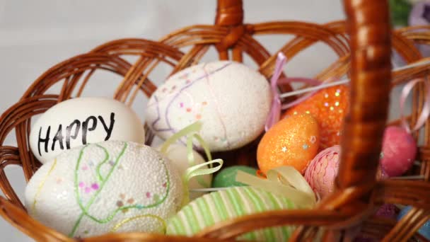 Egg Inscription Easter Placed Basket Easter Celebration Happy Easter — Stok video