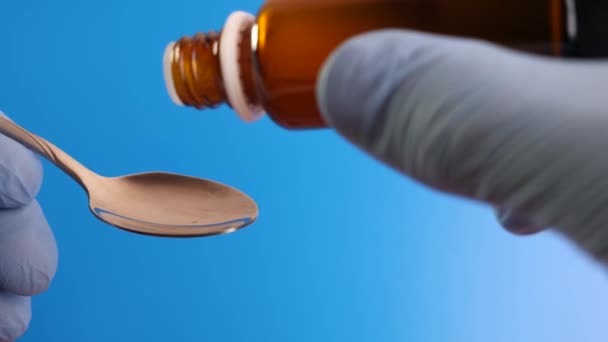 Medicinal Syrup Drips Spoon Liquid Form Drug — Video Stock