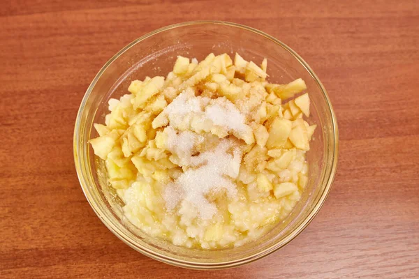 Porridge Riso Con Mele Zucchero Piatto Trasparente — Foto Stock