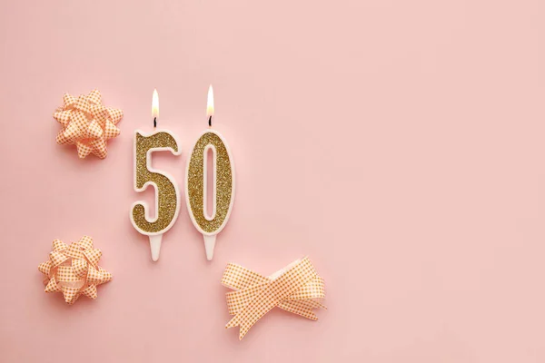 Number Pastel Pink Background Festive Decorations Happy Birthday Candles Concept — Stock Photo, Image