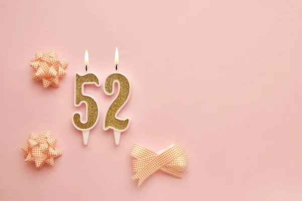 Számú Pasztell Rózsaszín Háttérrel Ünnepi Dekorációval Boldog Szülinapi Gyertyákat Születésnap — Stock Fotó
