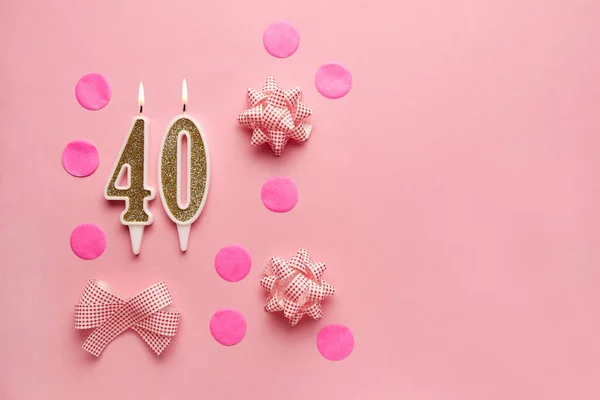 Number Pastel Pink Background Festive Decor Happy Birthday Candles Concept — Stock Photo, Image