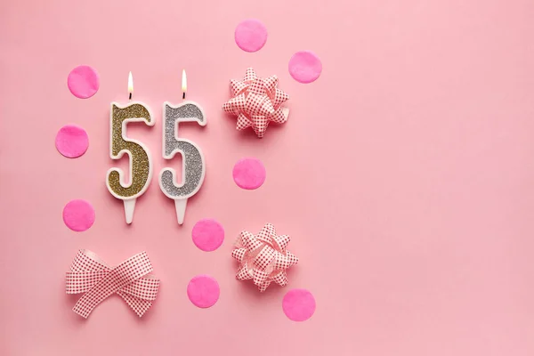 Νούμερο Παστέλ Ροζ Φόντο Εορταστική Διακόσμηση Κεριά Γενεθλίων Ιδέα Του — Φωτογραφία Αρχείου