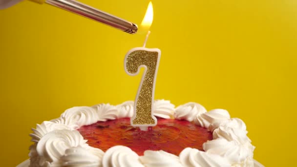 케이크에 숫자의 촛불에 붙인다 생일이나 기념비적 행사를 기념하는 기념식의 — 비디오