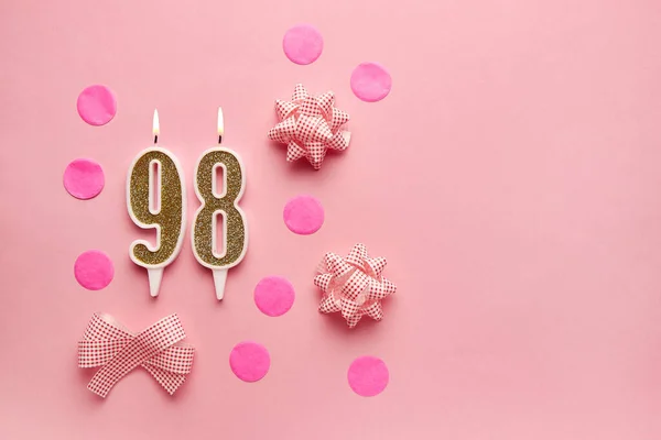 Αριθμός Παστέλ Ροζ Φόντο Εορταστική Διακόσμηση Κεριά Γενεθλίων Ιδέα Του — Φωτογραφία Αρχείου
