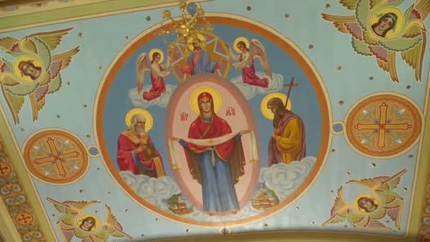 Belsőépítészet Ortodox Templom Festéssel Ikonosztázissal Egyházak Templomok Ukrajna — Stock videók
