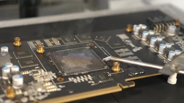 Video Card Freshly Soldered Gpu Chip Using Infrared Soldering Station — Stock Video
