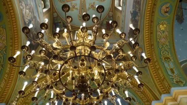 Interior Arquitectura Iglesia Ortodoxa Con Pintura Iconostasis Panikadylo — Vídeo de stock