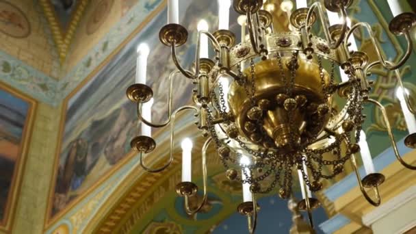 Interior Arquitectura Iglesia Ortodoxa Con Pintura Iconostasis Panikadylo — Vídeos de Stock