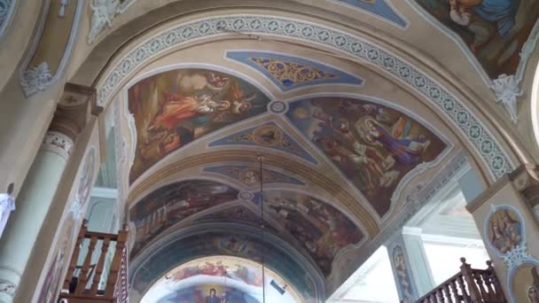 Εσωτερικό Αρχιτεκτονική Του Ορθόδοξου Ναού Ζωγραφική Τέμπλο Και Πανικάντυλο — Αρχείο Βίντεο