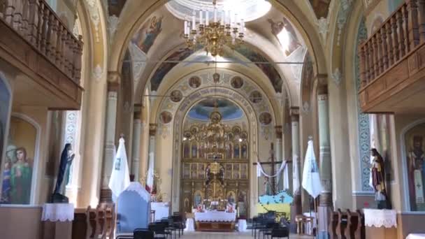 Innenraum Architektur Der Orthodoxen Kirche Mit Malerei Ikonostase Und Panikadylo — Stockvideo