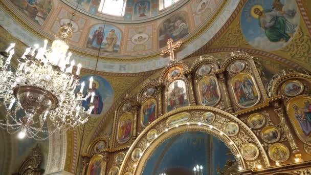 Interiør Arkitektur Den Ortodokse Kirke Med Maleri Iconostasis Panikadylo – Stock-video