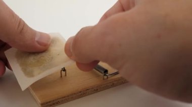 Bir insan fare kapanına uyuşturucu iksiri şeklinde tuzak kurar. Uyuşturucu bağımlılığı kavramı.