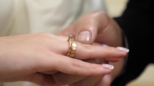 Groom Adjusts Wedding Ring Bride Finger Love Romantic Relationships Royalty Free Stock Footage
