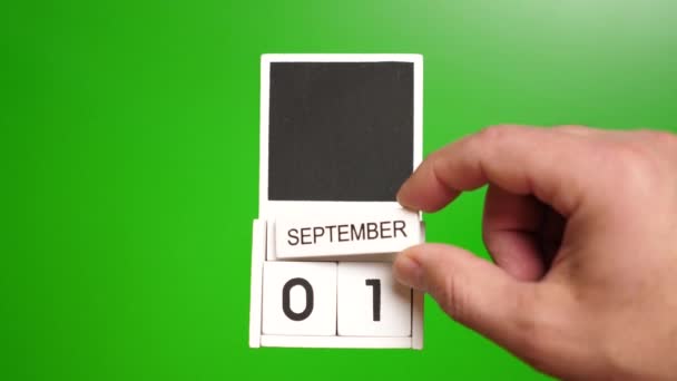 Calendario Con Fecha Septiembre Sobre Fondo Verde Ilustración Para Evento — Vídeos de Stock