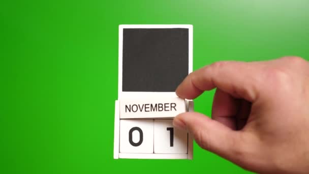 Kalendarz Datą Listopada Zielonym Tle Ilustracja Zdarzenia Określonej Dacie — Wideo stockowe