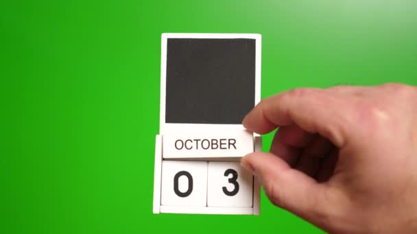 Calendario Con Fecha Octubre Sobre Fondo Verde Ilustración Para Evento — Vídeos de Stock