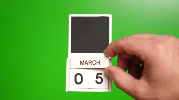 Calendario Con Fecha Marzo Sobre Fondo Verde Ilustración Para Evento — Vídeos de Stock