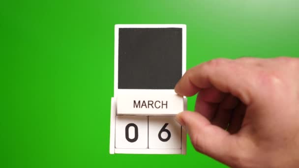 3月6日をグリーンバックにした日付カレンダー 特定の日付のイベントのイラスト — ストック動画