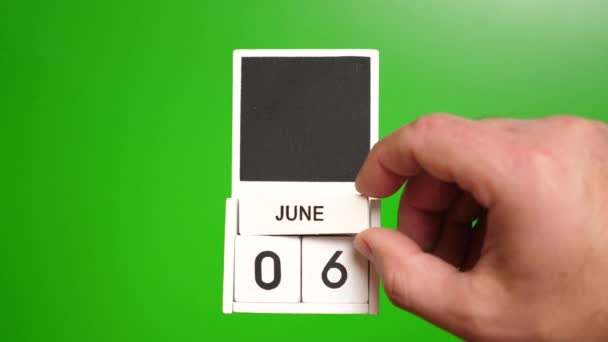 Calendario Con Fecha Junio Sobre Fondo Verde Ilustración Para Evento — Vídeos de Stock