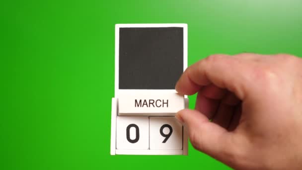 Calendario Con Fecha Marzo Sobre Fondo Verde Ilustración Para Evento — Vídeo de stock