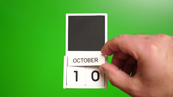 Naptár Dátum Október Zöld Alapon Illusztráció Egy Bizonyos Dátumú Eseményhez — Stock videók