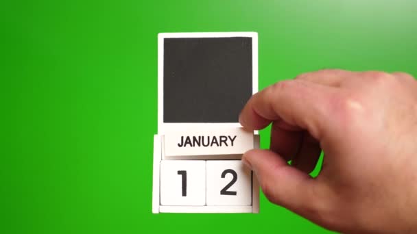 日期为1月12日 绿色背景 特定日期事件的说明性说明 — 图库视频影像
