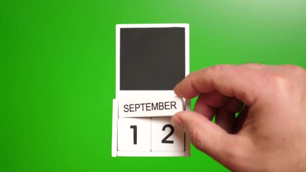 日期为9月12日 绿色背景 特定日期事件的说明性说明 — 图库视频影像
