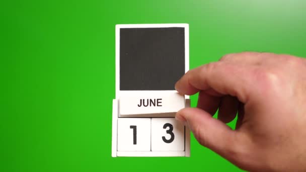 Calendario Con Fecha Junio Sobre Fondo Verde Ilustración Para Evento — Vídeos de Stock