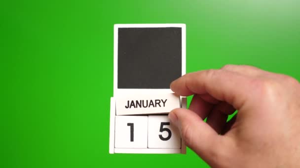 日期为1月15日的日历 绿色背景 特定日期事件的说明性说明 — 图库视频影像
