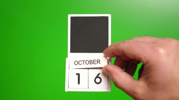 Calendario Con Fecha Octubre Sobre Fondo Verde Ilustración Para Evento — Vídeos de Stock