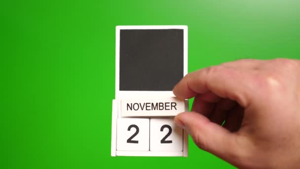 Ημερολόγιο Ημερομηνία Νοεμβρίου Πράσινο Φόντο Εικονογράφηση Για Ένα Γεγονός Ορισμένης — Αρχείο Βίντεο