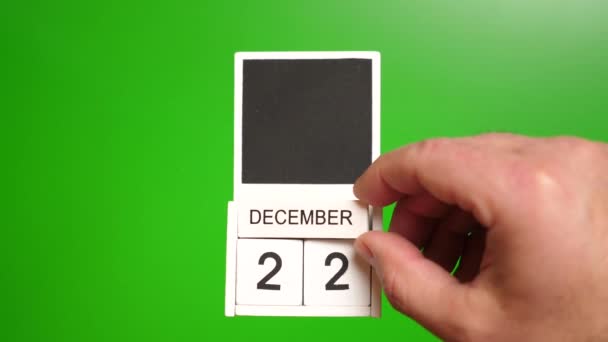 12月22日をグリーンバックにした日付のカレンダー 特定の日付のイベントのイラスト — ストック動画