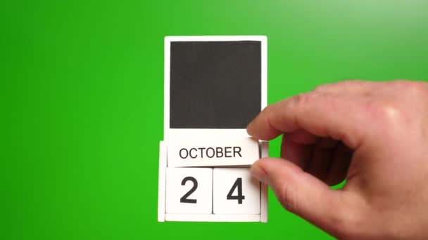 Kalendarz Datą Października Zielonym Tle Ilustracja Zdarzenia Określonej Dacie — Wideo stockowe