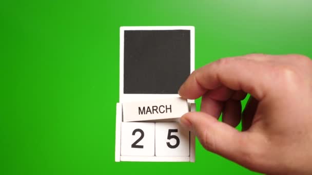 Ημερολόγιο Ημερομηνία Μαρτίου Πράσινο Φόντο Εικονογράφηση Για Ένα Γεγονός Ορισμένης — Αρχείο Βίντεο