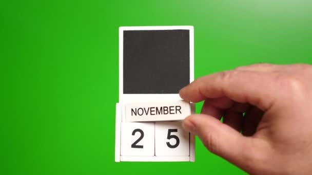 Kalendář Datem Listopadu Zeleném Pozadí Ilustrace Pro Událost Určitého Data — Stock video