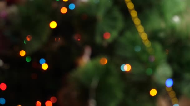 Christmas New Year Background Twinkling Colorful Garlands Defocus — Stock Video