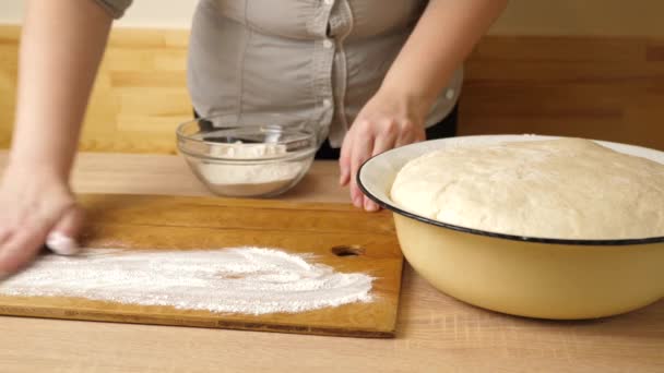 Woman Forms Pieces Dough Making Donuts Process Making Donuts — Stock Video