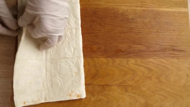 Lavash Unfolds Table Preparation Pita Dishes — Stock Video
