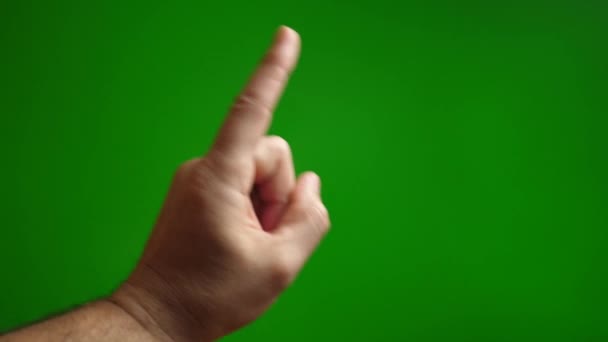 Σημείο Δάχτυλο Προς Πάνω Προσοχή Στο Πράσινο Φόντο — Αρχείο Βίντεο