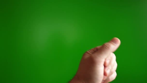 Ανθρώπινο Χέρι Δείχνει Τρία Δάχτυλα Επάνω Χειρονομία Πράσινο Φόντο — Αρχείο Βίντεο