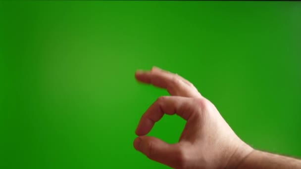 Человеческая Рука Показывает Жест Порядке Зеленом Фоне — стоковое видео