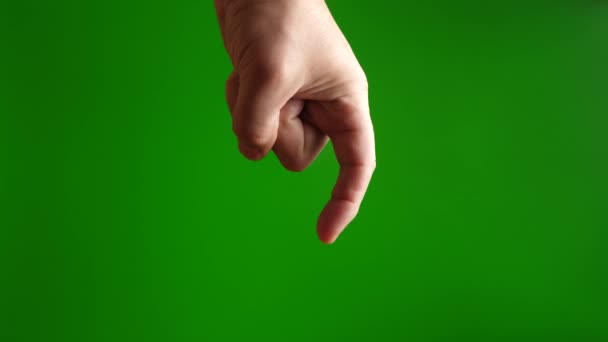 人类的手在绿色背景上用手指表示钩状动作 — 图库视频影像