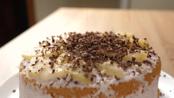 Torta Decorata Con Fette Pera Cioccolato Fare Torte — Video Stock