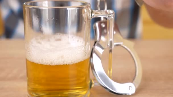 Man Handcuffs Chained Beer Mug Beer Abuse Concept — Stockvideo