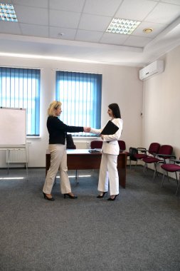 İki kadın bir projeyi görüşmek ve kontrat imzalamak için buluşuyor..