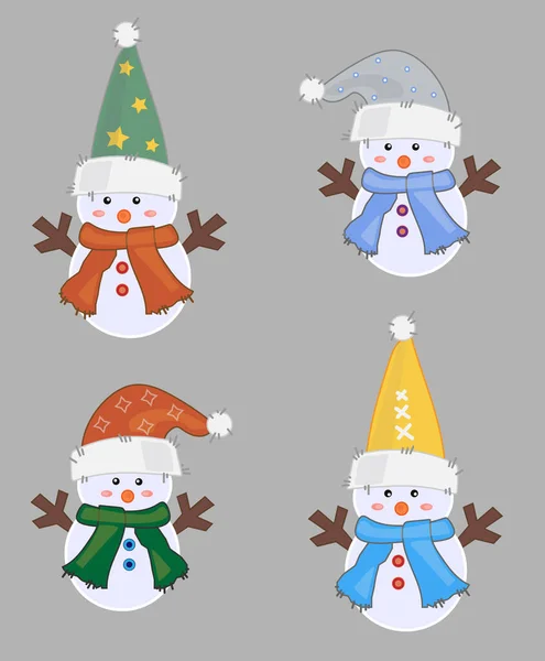 Conjunto Muñeco Nieve Con Sombreros Navidad — Vector de stock